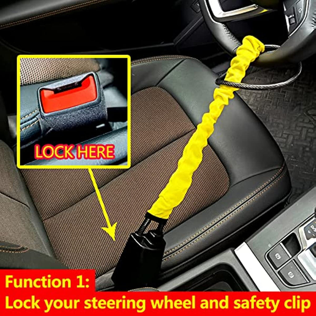 Steering Wheel Lock with Seatbelt Buckle — Anti-Theft Security Bar, 3 Keys, Universal Fit