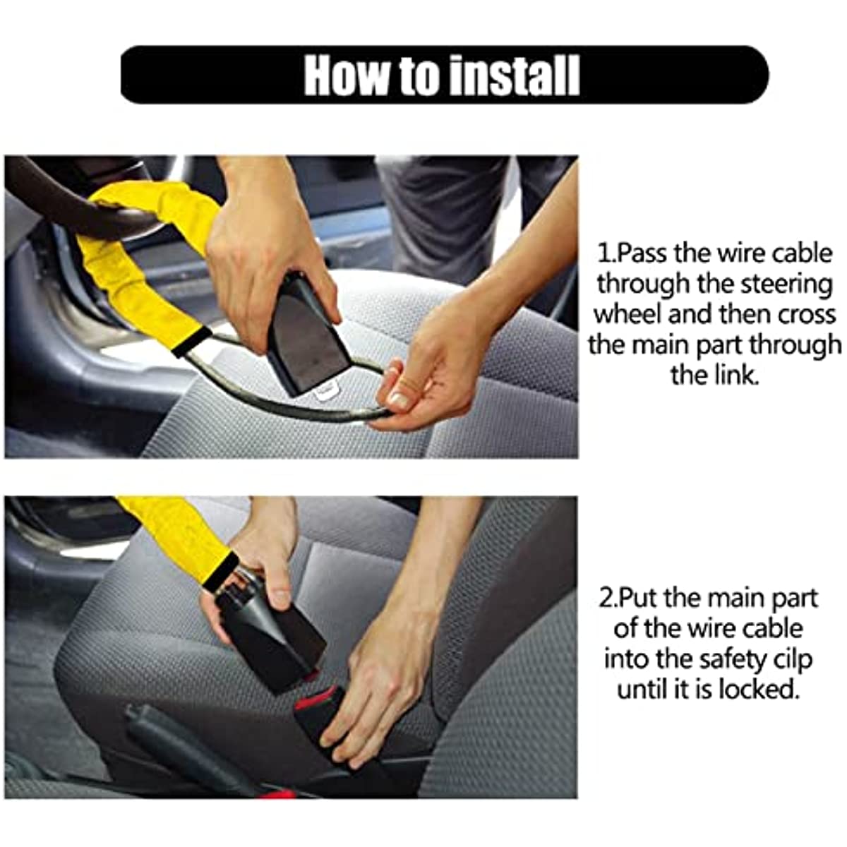 Steering Wheel Lock with Seatbelt Buckle — Anti-Theft Security Bar, 3 Keys, Universal Fit
